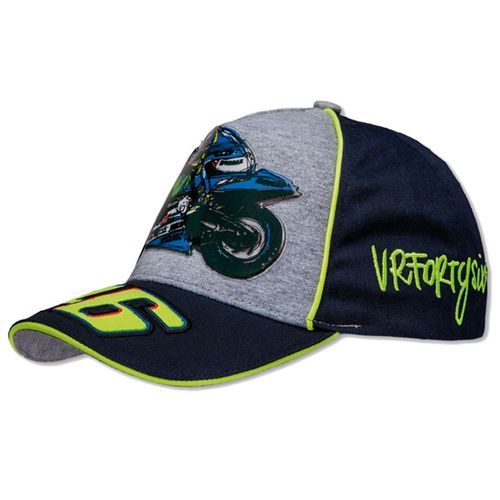 Casquette Casquette Casquette Casquette Chapeau Frontal Kid Enfant Garçon Yamaha VR46 Valentino Rossi Original officiel MotoGP YZR M1 Diapason Logo Jaune Bleu Collection Factory Racing 